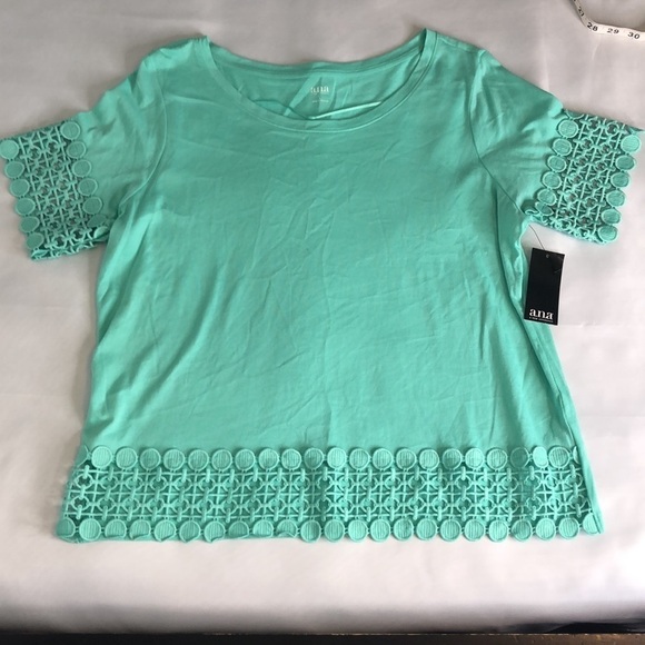 A.N.A Cockatoo Green  Short Sleeve Embellished Lace Size L - Picture 7 of 11